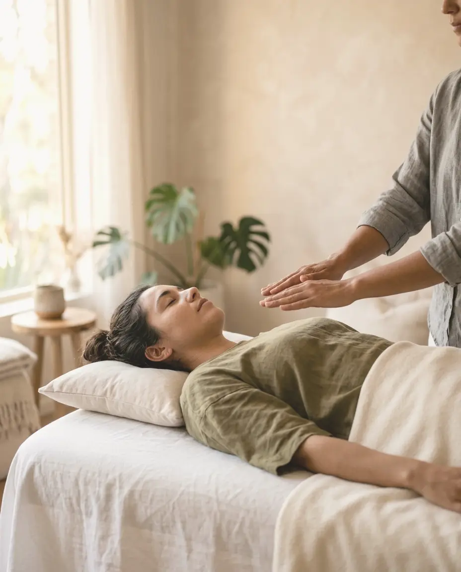Physiotherapeutische Behandlung auf der Liege in einem hellen Praxisraum